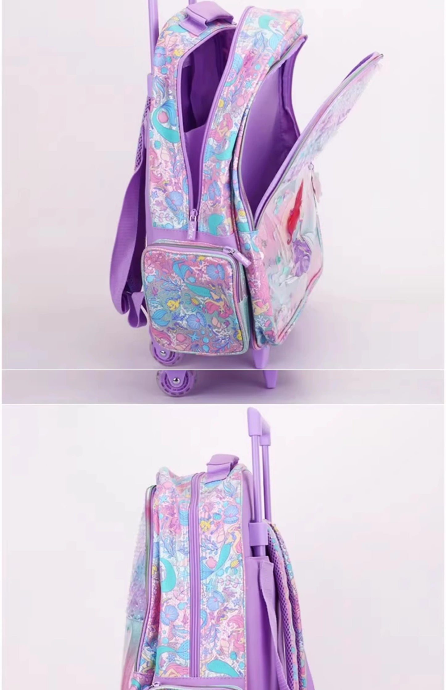 Disney Mermaid Ariel Backpack Cartoon Student Zipper Ultra Light Decompression Large Capacity Backpack