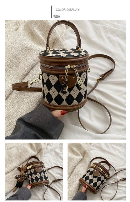 Luxury Women's Zipper Handbag, Small Leather Tote, Bucket Style Shoulder Bag