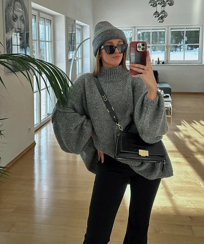 New Autumn/Winter Women's Sweater Solid Color Turtleneck Casual Commuter Style Loose Knitted Sweater Simple and Versatile Sweater