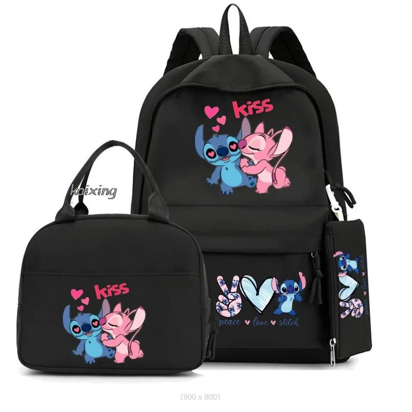 Lilo and Stitch Backpack Set of 3, Lunch Bag, Pencil Case, Teens, Women, Men, School, Students, Backpack, Cartoon, School Backpack
