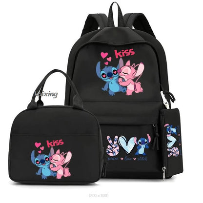 Lilo and Stitch Backpack Set of 3, Lunch Bag, Pencil Case, Teens, Women, Men, School, Students, Backpack, Cartoon, School Backpack