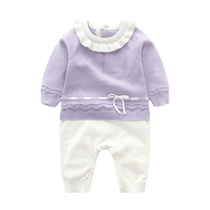 New Baby Girls Knit Romper with Hat Floral Embroidery Long Sleeve Autumn Baby Girls Knit Jumpsuit