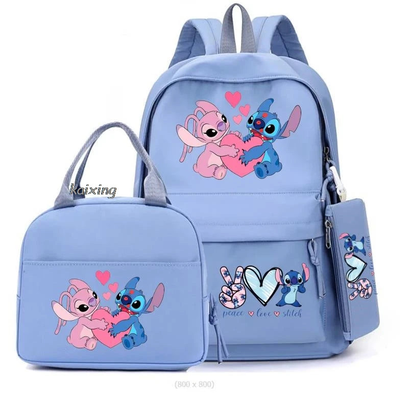 Lilo and Stitch Backpack Set of 3, Lunch Bag, Pencil Case, Teens, Women, Men, School, Students, Backpack, Cartoon, School Backpack