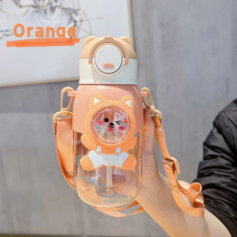 660ml Portable Water Bottle with Animal Design, Leakproof, Straw, Child Safety Lock, Outdoor Camping, Travel, Drinking Jug
