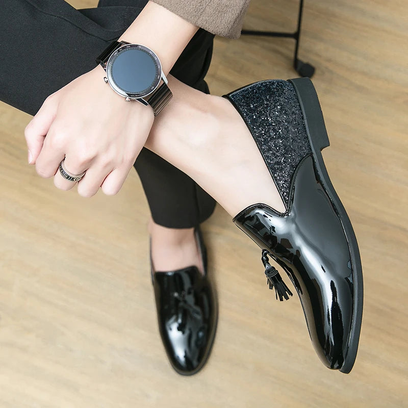 High quality luxury gold men's loafers thick sole fashion leather nightclub shoes formal business shoes plus size