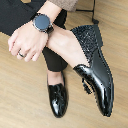 High quality luxury gold men's loafers thick sole fashion leather nightclub shoes formal business shoes plus size