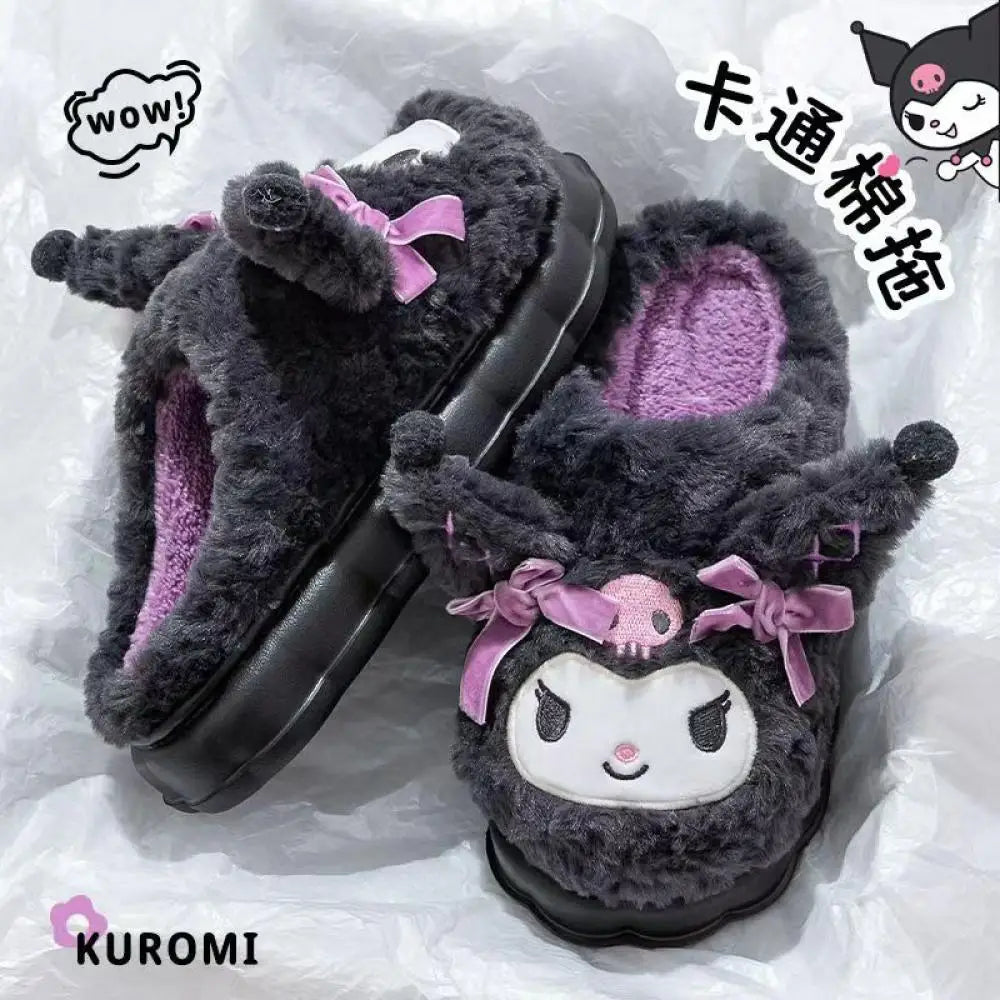 Kuromi Winter Women Plush Slippers Anime Kawaii Home Cotton Shoes Cartoon Soft Girls Keep Warm Student Dormitory Slippers