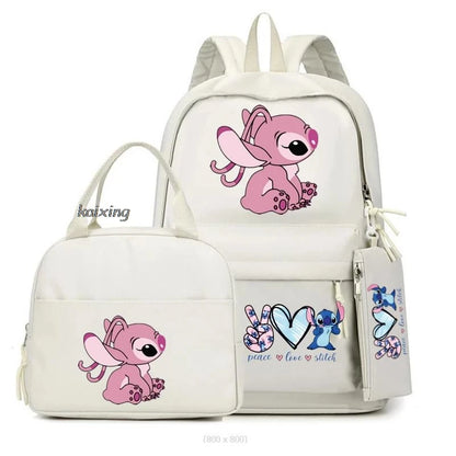 Lilo and Stitch Backpack Set of 3, Lunch Bag, Pencil Case, Teens, Women, Men, School, Students, Backpack, Cartoon, School Backpack