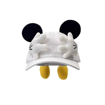 Adorable baseball cap with a cartoon design, a Mickey Mouse parody. Creative and fun hat with large ears and a duck tongue—modern and versatile.