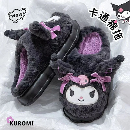 Kuromi Winter Women Plush Slippers Anime Kawaii Home Cotton Shoes Cartoon Soft Girls Keep Warm Student Dormitory Slippers