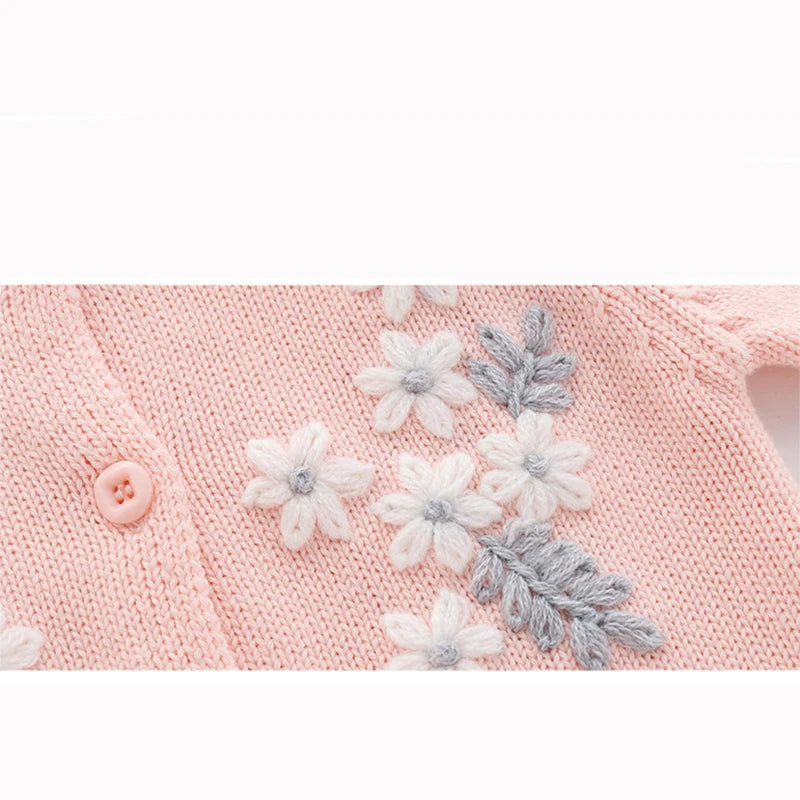 New Baby Girls Knit Romper with Hat Floral Embroidery Long Sleeve Autumn Baby Girls Knit Jumpsuit