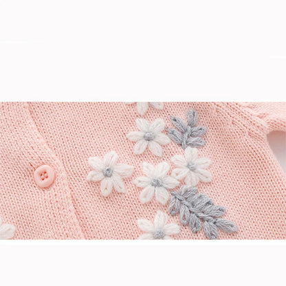 New Baby Girls Knit Romper with Hat Floral Embroidery Long Sleeve Autumn Baby Girls Knit Jumpsuit