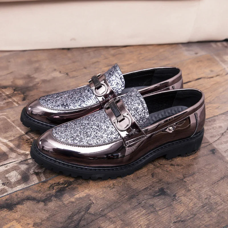 Luxury Golden Bullock Men Shoes, Formal Business Leather Casual Shoes, Italian Wedding Shoes for Banquet