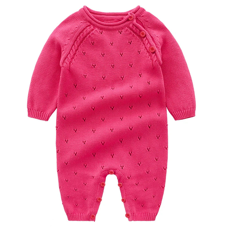 New Baby Girls Knit Romper with Hat Floral Embroidery Long Sleeve Autumn Baby Girls Knit Jumpsuit