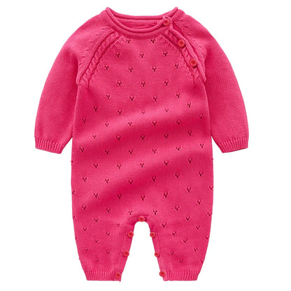 New Baby Girls Knit Romper with Hat Floral Embroidery Long Sleeve Autumn Baby Girls Knit Jumpsuit
