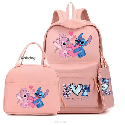 Lilo and Stitch Backpack Set of 3, Lunch Bag, Pencil Case, Teens, Women, Men, School, Students, Backpack, Cartoon, School Backpack