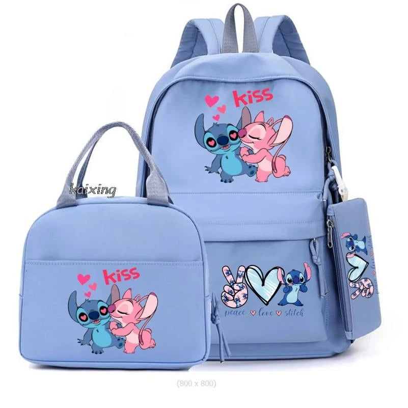 Lilo and Stitch Backpack Set of 3, Lunch Bag, Pencil Case, Teens, Women, Men, School, Students, Backpack, Cartoon, School Backpack