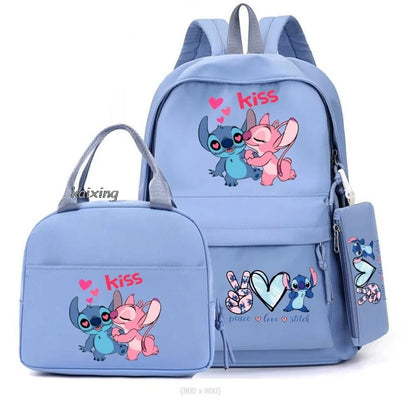 Lilo and Stitch Backpack Set of 3, Lunch Bag, Pencil Case, Teens, Women, Men, School, Students, Backpack, Cartoon, School Backpack
