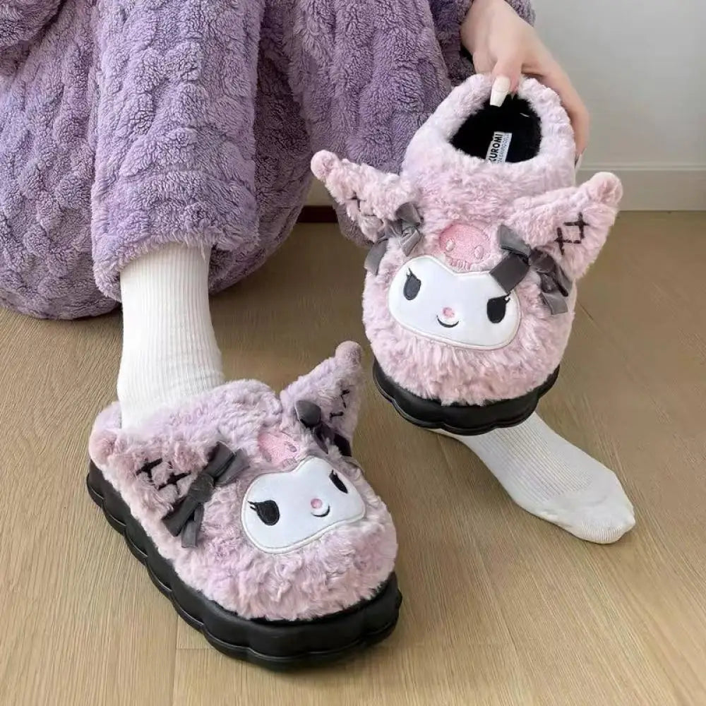 Kuromi Winter Women Plush Slippers Anime Kawaii Home Cotton Shoes Cartoon Soft Girls Keep Warm Student Dormitory Slippers