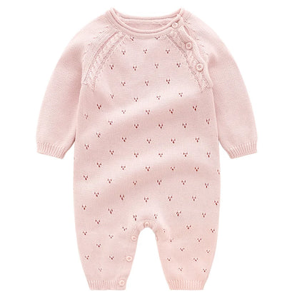 New Baby Girls Knit Romper with Hat Floral Embroidery Long Sleeve Autumn Baby Girls Knit Jumpsuit
