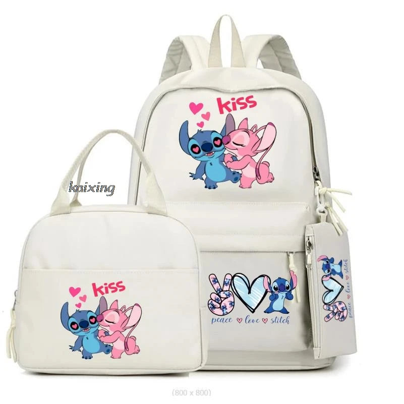 Lilo and Stitch Backpack Set of 3, Lunch Bag, Pencil Case, Teens, Women, Men, School, Students, Backpack, Cartoon, School Backpack