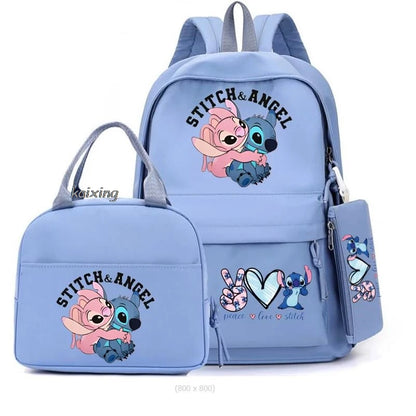 Lilo and Stitch Backpack Set of 3, Lunch Bag, Pencil Case, Teens, Women, Men, School, Students, Backpack, Cartoon, School Backpack