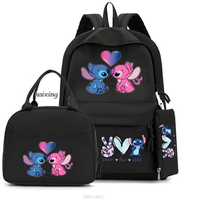 Lilo and Stitch Backpack Set of 3, Lunch Bag, Pencil Case, Teens, Women, Men, School, Students, Backpack, Cartoon, School Backpack