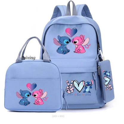 Lilo and Stitch Backpack Set of 3, Lunch Bag, Pencil Case, Teens, Women, Men, School, Students, Backpack, Cartoon, School Backpack