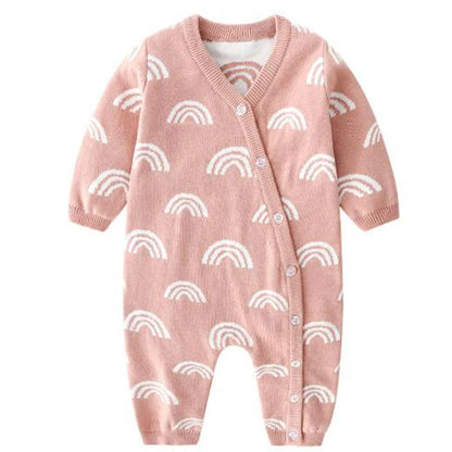 New Baby Girls Knit Romper with Hat Floral Embroidery Long Sleeve Autumn Baby Girls Knit Jumpsuit