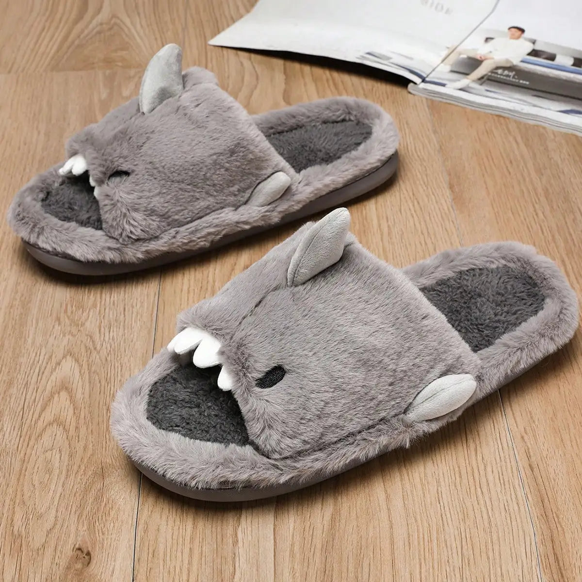 Men's cotton home slippers are soft, comfortable and warm, fun indoor, with a cartoon word
