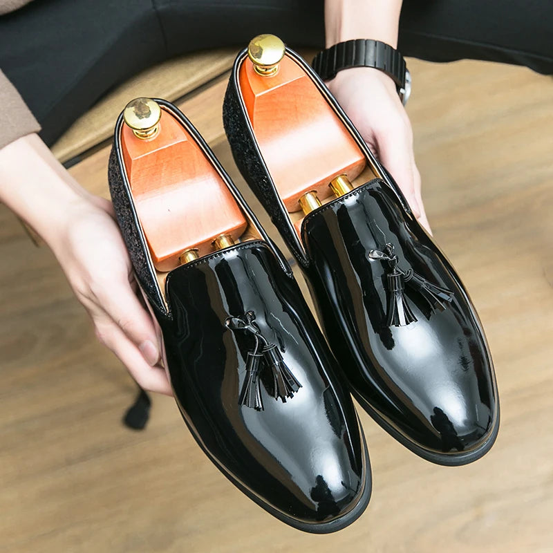 High quality luxury gold men's loafers thick sole fashion leather nightclub shoes formal business shoes plus size