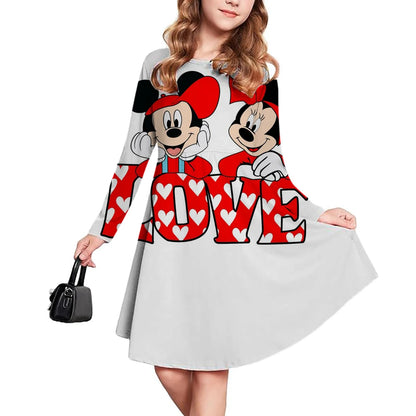 New Disney Mickey Mouse Children's Clothing Short Sleeve Dress for Girls 3-14 Years Old Children's Performance Clothes