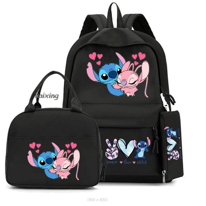 Lilo and Stitch Backpack Set of 3, Lunch Bag, Pencil Case, Teens, Women, Men, School, Students, Backpack, Cartoon, School Backpack