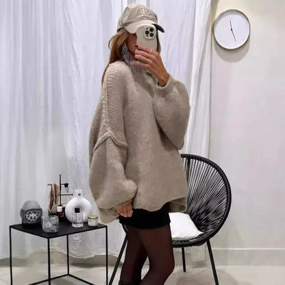 New Autumn/Winter Women's Sweater Solid Color Turtleneck Casual Commuter Style Loose Knitted Sweater Simple and Versatile Sweater