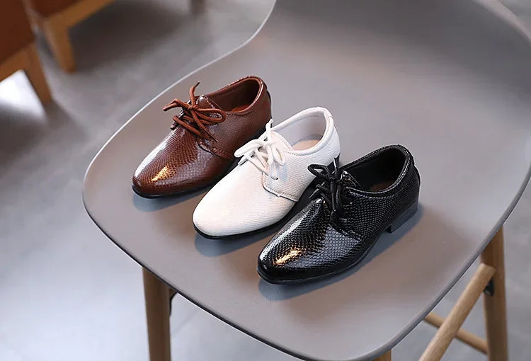 Men's leather shoes, black and white, versatile, children's, for school performance, casual, fashion, lace-up, children's formal shoes