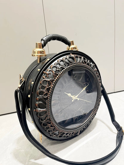 Luxury Designer Handbags and Suitcases Shoulder Bags Funny Clock Shaped Bag Funny Women's Round Bag Women's Faux Leather Handbag