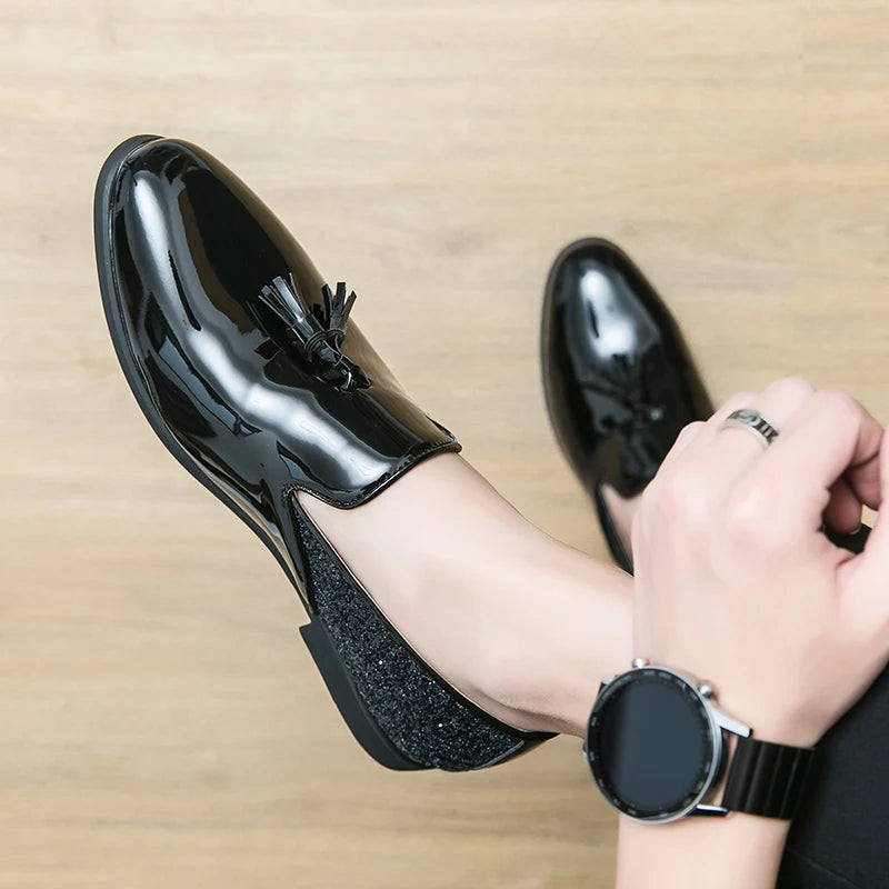 High quality luxury gold men's loafers thick sole fashion leather nightclub shoes formal business shoes plus size