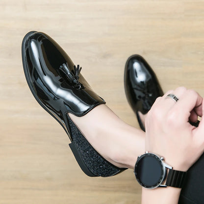 High quality luxury gold men's loafers thick sole fashion leather nightclub shoes formal business shoes plus size