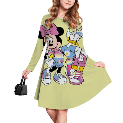 New Disney Mickey Mouse Children's Clothing Short Sleeve Dress for Girls 3-14 Years Old Children's Performance Clothes