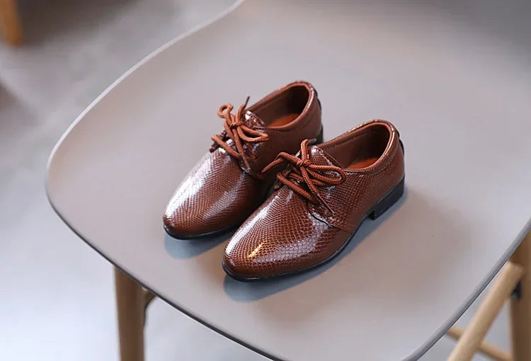 Men's leather shoes, black and white, versatile, children's, for school performance, casual, fashion, lace-up, children's formal shoes