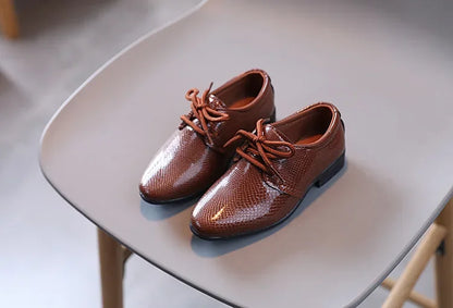 Men's leather shoes, black and white, versatile, children's, for school performance, casual, fashion, lace-up, children's formal shoes