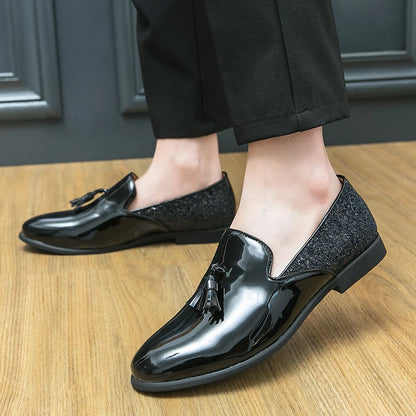 High quality luxury gold men's loafers thick sole fashion leather nightclub shoes formal business shoes plus size