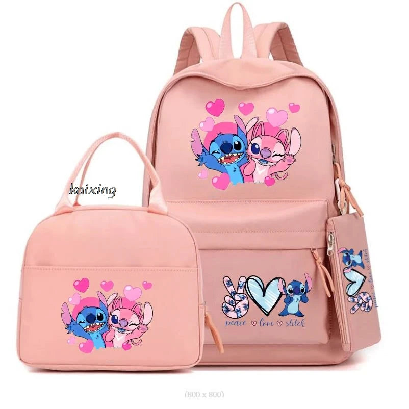 Lilo and Stitch Backpack Set of 3, Lunch Bag, Pencil Case, Teens, Women, Men, School, Students, Backpack, Cartoon, School Backpack