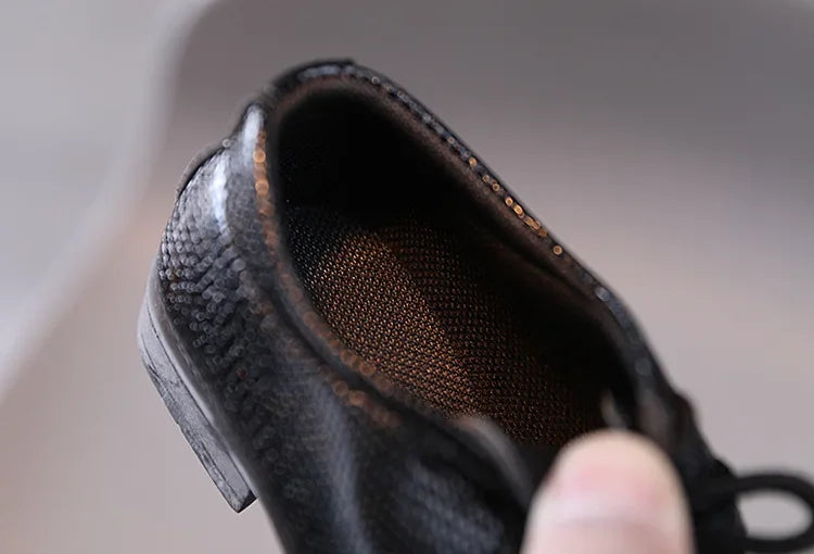 Men's leather shoes, black and white, versatile, children's, for school performance, casual, fashion, lace-up, children's formal shoes