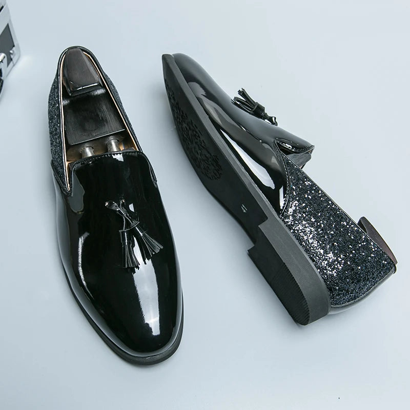 High quality luxury gold men's loafers thick sole fashion leather nightclub shoes formal business shoes plus size