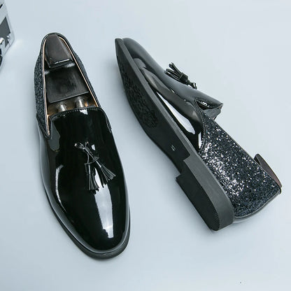 High quality luxury gold men's loafers thick sole fashion leather nightclub shoes formal business shoes plus size