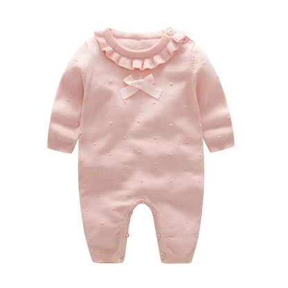 New Baby Girls Knit Romper with Hat Floral Embroidery Long Sleeve Autumn Baby Girls Knit Jumpsuit