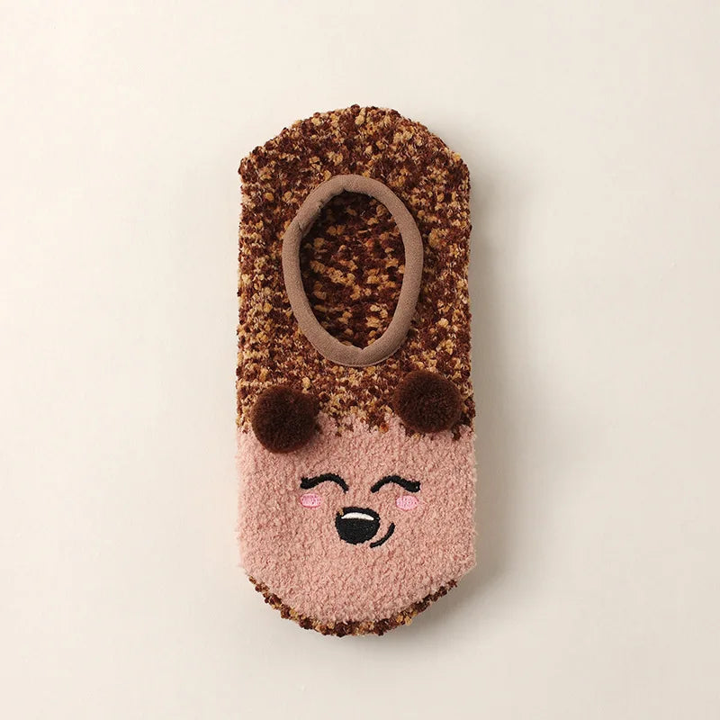 Autumn/Winter Non-Slip Warm Floor Socks, Indoor Yoga Socks, Low-Calf Slippers for Women, Cute Hedgehog Socks for Home, Christmas Gifts