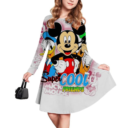 New Disney Mickey Mouse Children's Clothing Short Sleeve Dress for Girls 3-14 Years Old Children's Performance Clothes