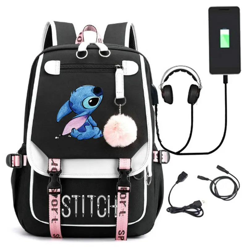 Lilo &amp; Stitch Backpack Women USB Charging School Backpack Laptop Backpack for Teens Boys Girls Travel Backpack